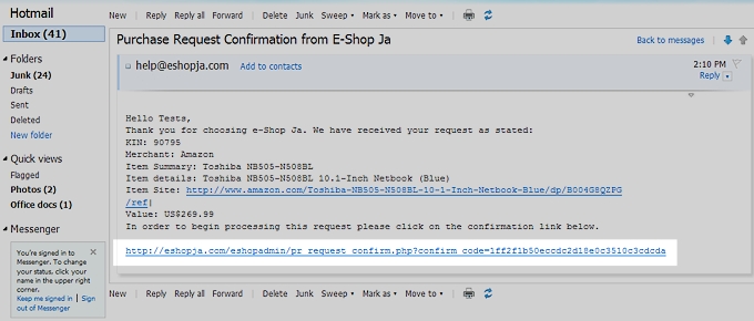 Check email and confirm your order